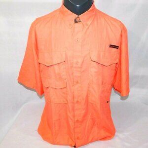 Realtree Men L Salmon Pink Button Front Short sleeve vented Outdoors Shirt